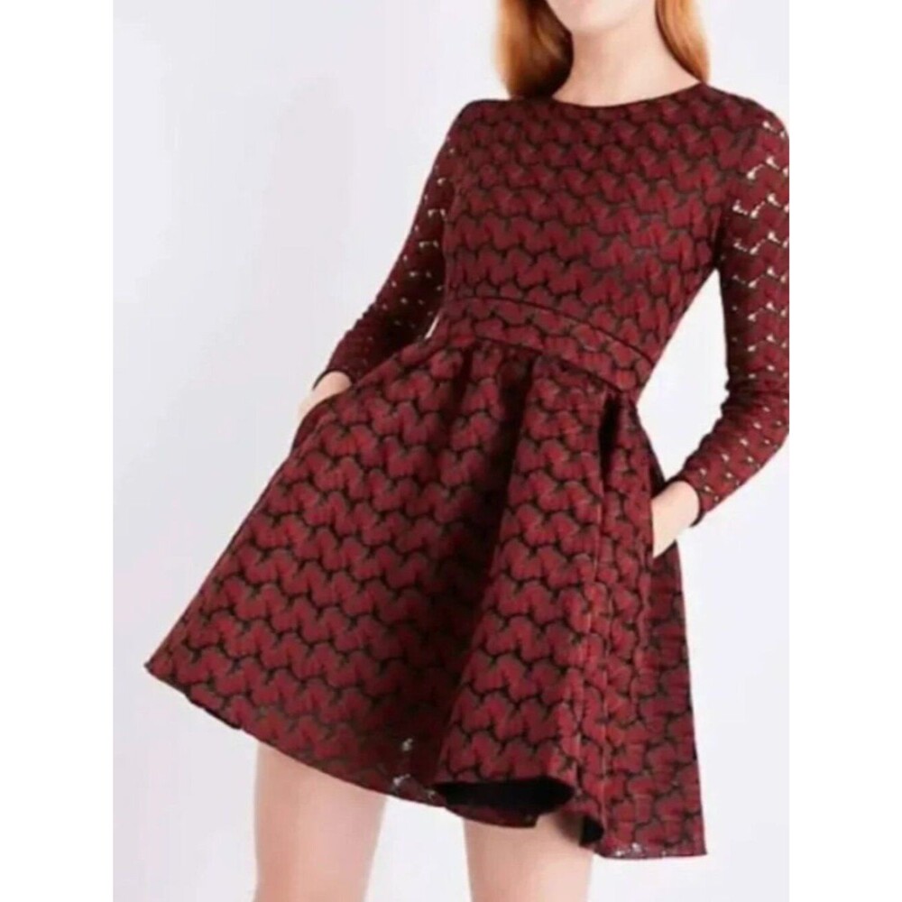 Maje Red Patterned Mini Dress